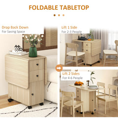 Six-Person Drop Leaf Dining Table, with Storage - Wood-Effect