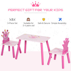 3 Pcs Kids and Table Chair Set Princess & Crown Theme Home Furniture Pretty Gift 2-4 Years Pink