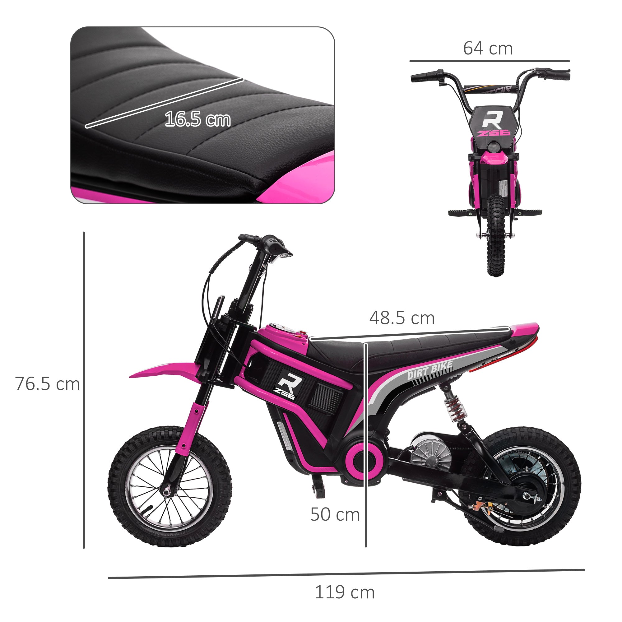 24V Electric Motorbike with Twist Grip Throttle, Music, Horn, 12" Pneumatic Tyres, 16km/h Max Speed - Pink