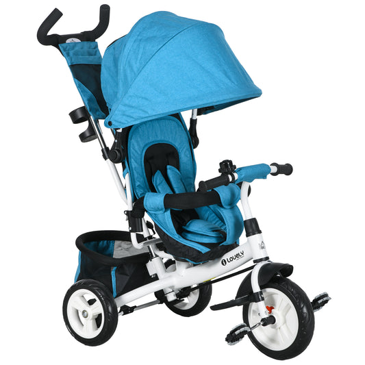 6 in 1 Kids Trike with Parent Handle, Canopy, 5-point Safety Belt, Storage, Footrest, Brake, for 1-5 Years, Blue