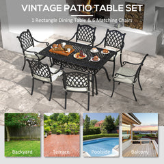 7 Pieces Aluminium Patio Dining Set with Umbrella Hole Black