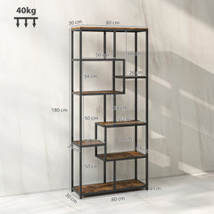 Fynco - Seven-Tier Geometric Bookcase - Brown/Black