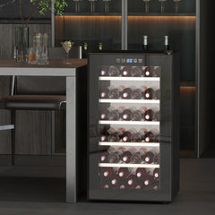 41 Bottle Wine Fridge, 91 Litre Capacity, 45cm Freestanding Wine Cooler Fridge with Glass Door, LED Light, Digital Touch Screen, Temperature Control, Black