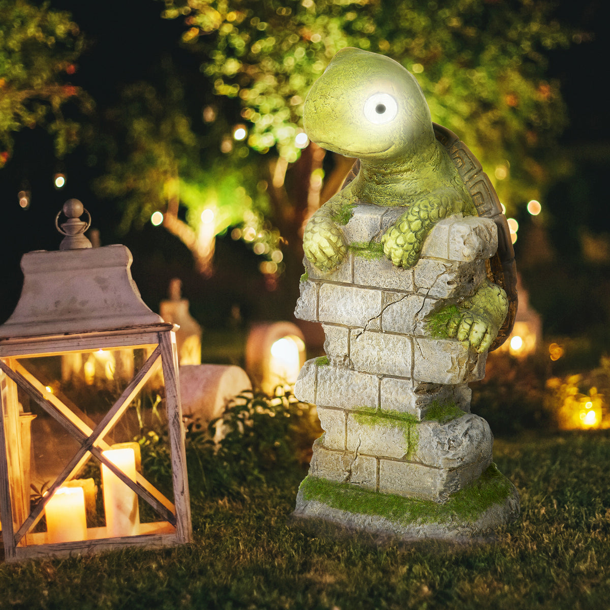 Vivid Tortoise Art Sculpture with Solar LED Light, Colourful Garden Statue, Outdoor Ornament Home Decoration for Porch, Deck, Grass