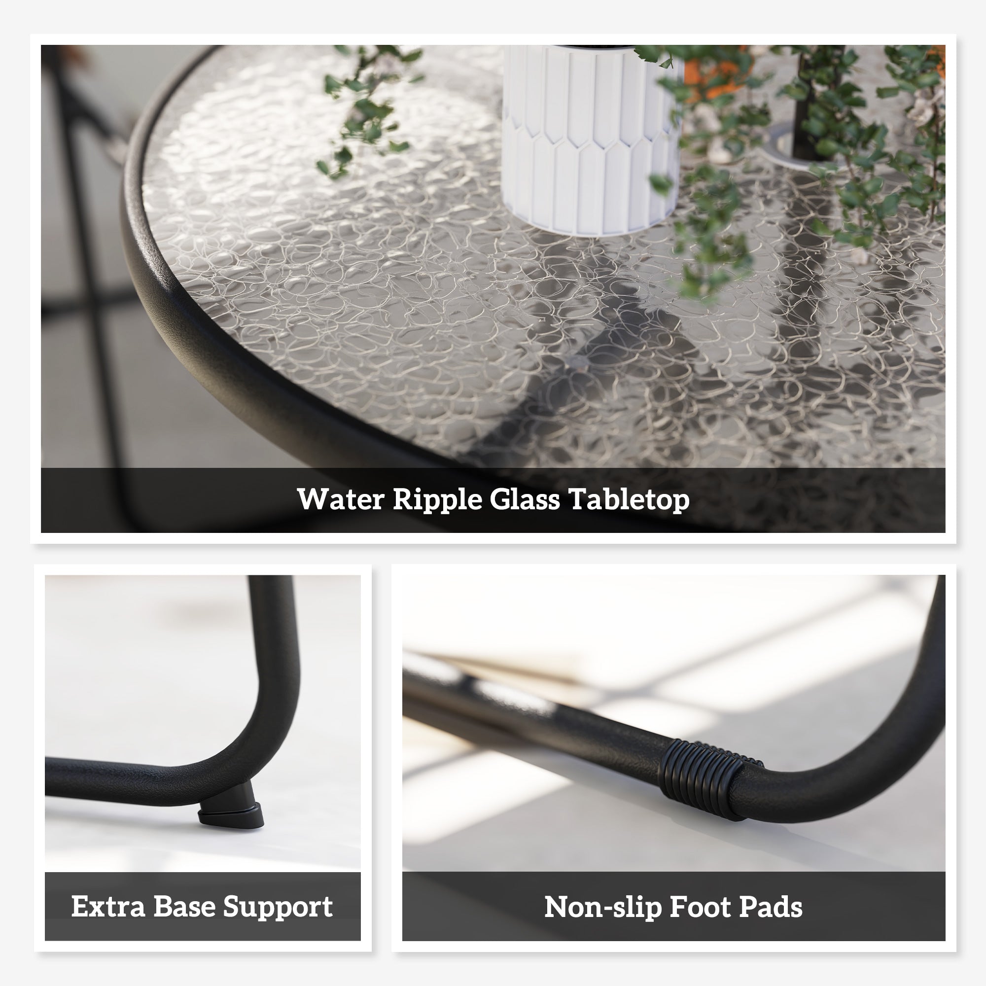 4 Seater Garden Furniture Set, 6 Pieces Garden Table and Chairs with Parasol, Outdoor Garden Dining Set with Folding Chairs and Round Glass Top Table for Patio, Cream White