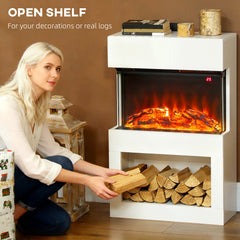 Fynco - Electric Fireplace with 3D Flame Effect, 6 Colours & 3 Brightness Levels, 1000W/2000W White Electric Fire and Mantel Reach up to 30㎡ Space with Remote & Timer, 3 Sided View for Living Room