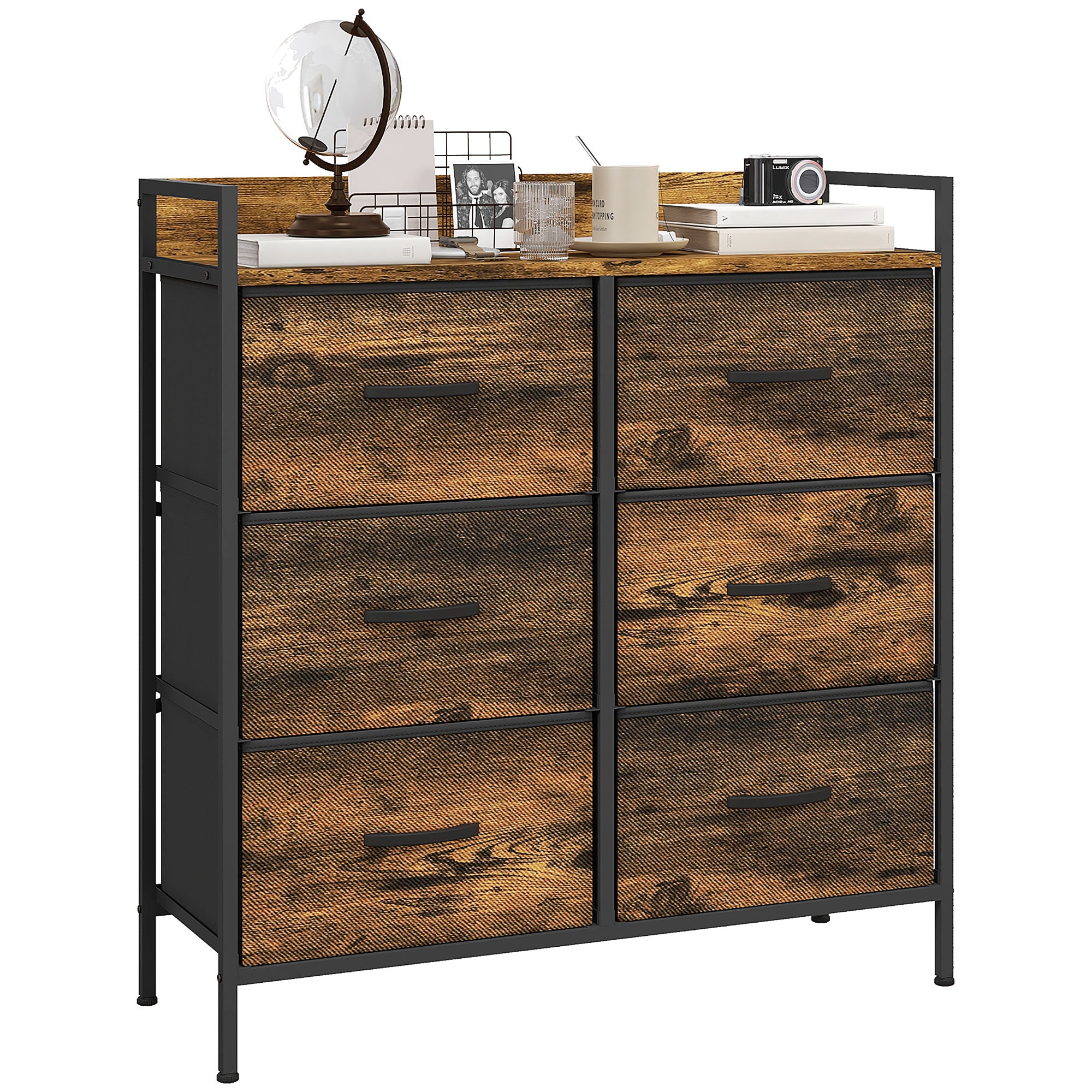 Rustic Chest of Six Fabric Drawers - Rustic Brown