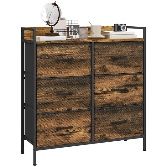 Rustic Chest of Six Fabric Drawers - Rustic Brown