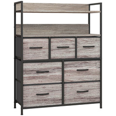 Rustic Chest of Seven Fabric Drawers - Grey Wood Effect