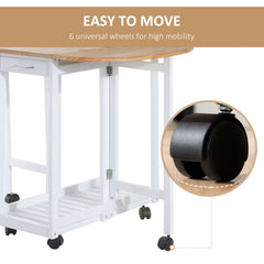 3 Pieces Dining Room Set, Mobile Foldable Dining Table and 2 Stools with Storage Shelf, 2 Drawers and 6 Wheels, Drop Leaf Bar Table and Stools for Home Kitchen Pub, White