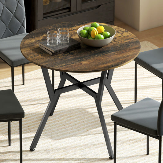 Fynco - Dining Table, Round Kitchen Table with Black Legs, Anti-slip Foot Pads for Living Room, Dining Room 90 x 76 cm, Rustic Brown