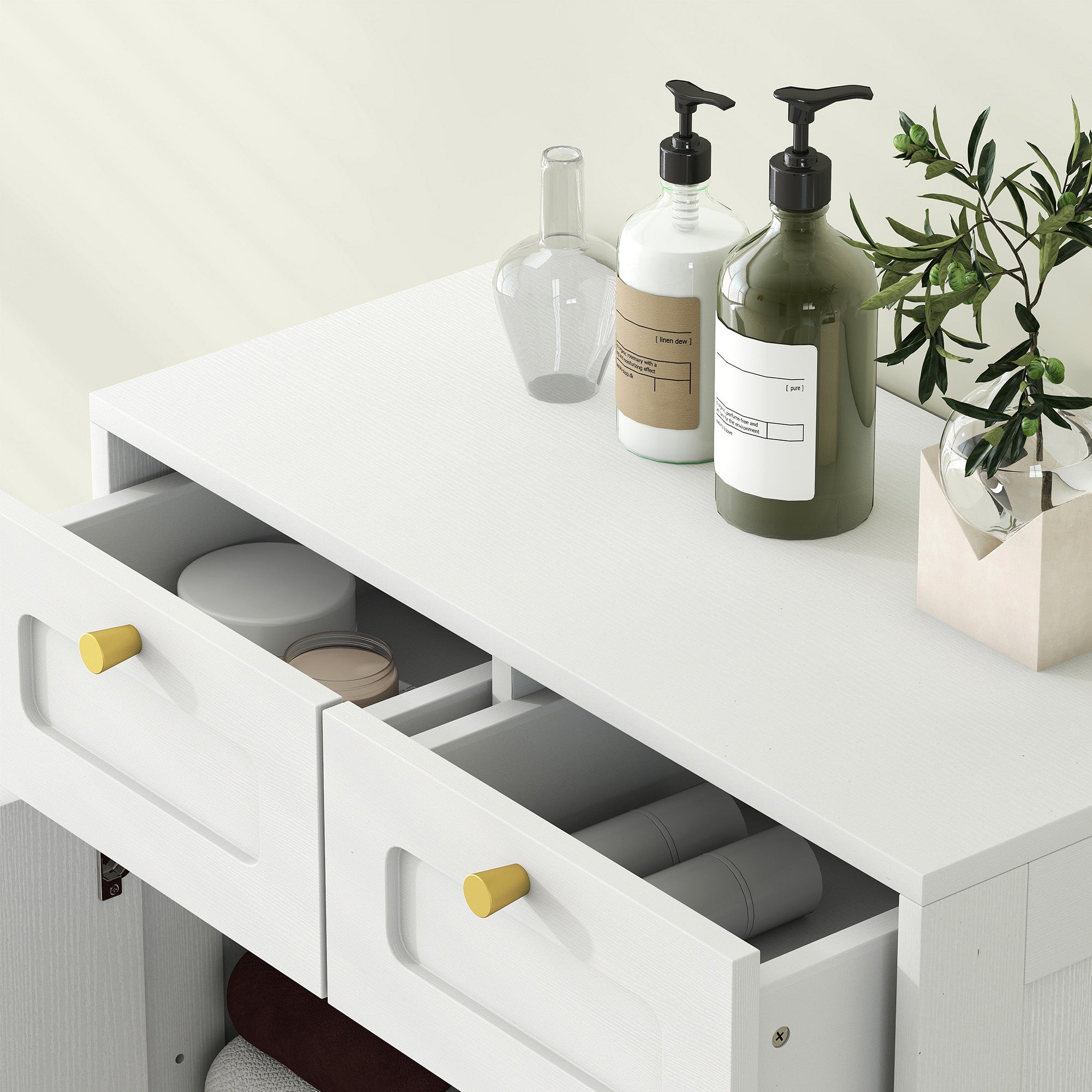 Fynco - Bathroom Floor Cabinet with 2 Drawers - White