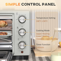 21L Mini Countertop Oven, 100°C-230°C Adjustable Temp - Silver Tone