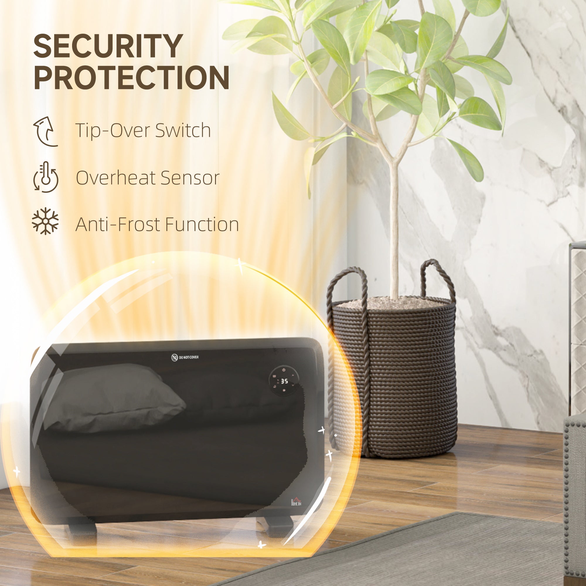 Fynco - 1.2kW Freestand/On-Wall Electric Convector Heater, with Adjustable Thermostat - Black