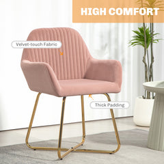 Modern Arm Chair Set of 2 Upholstered Accent Chair with Metal Base for Living Room Pink