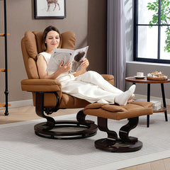 Fynco - Faux Leather Reclining Chair and Footstool - Brown