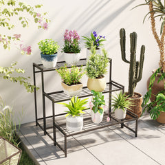 Fynco - Three-Tier Metal Plant Shelf - Black
