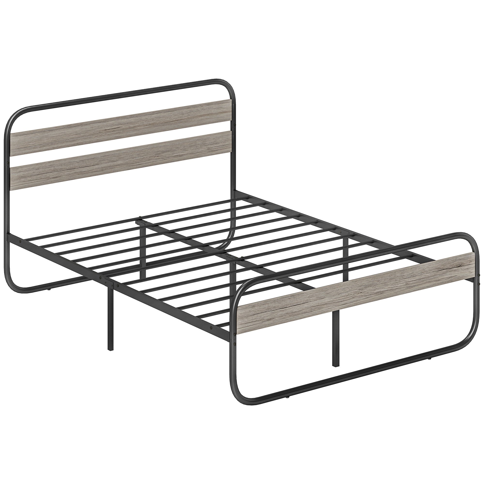 4ft6 Double Bed Frame, Industrial Style Metal Platform Bed Frame with Under Bed Storage, No Box Spring Needed, Easy Assembly, Grey