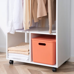 Open Wardrobe on Wheels, Bedroom Wardrobe with Clothes Hanging Rail, 2 Storage Shelves, Mobile Garment Rack for Cloakroom, Hallway, White
