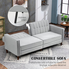 Modern Convertible Sofa Futon Velvet-Touch Tufted Couch Compact Loveseat with Adjustable Split Back, Light Grey