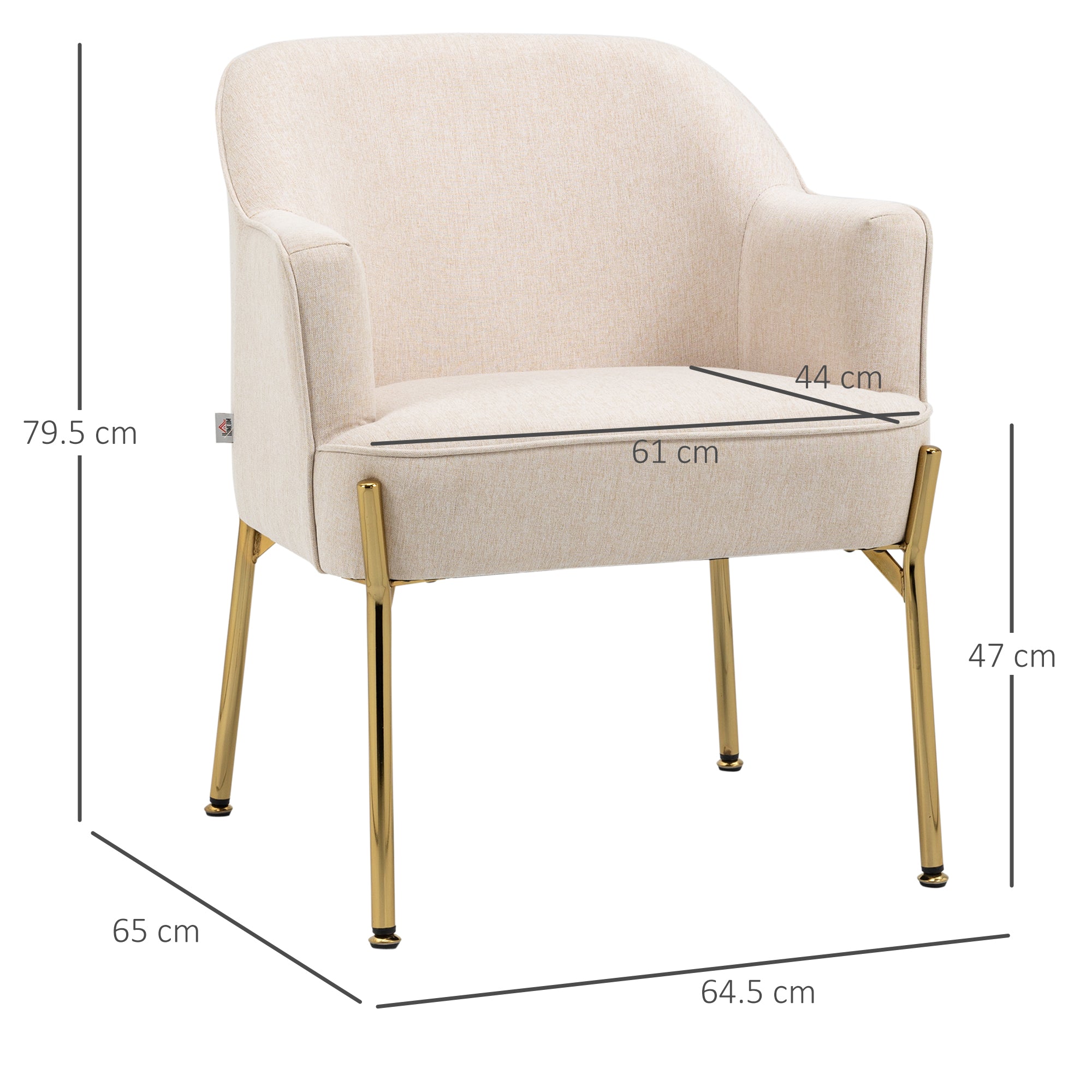 Fabric Accent Chair, Modern Armchair with Metal Legs for Living Room, Bedroom, Home Office, Cream