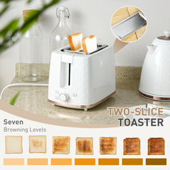1.7L 3000W Fast Boil Kettle & 2 Slice Toaster Set, Kettle and Toaster Set with Auto Shut Off, Browning Controls, White