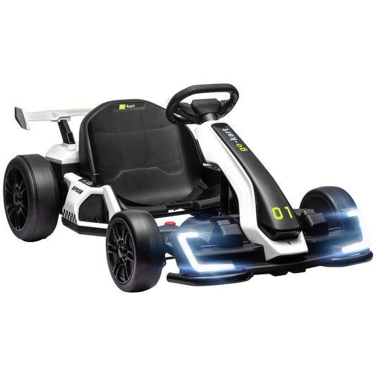 24V Electric Go Kart for Kids with Adjustable Seat for 6-12 Years, White