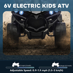 AIYAPLAY 6V Kids ATV, 4 Wheeler Electric Ride on Car with Music and LED Headlights, for Ages 3-8 Years Boys and Girls, Black