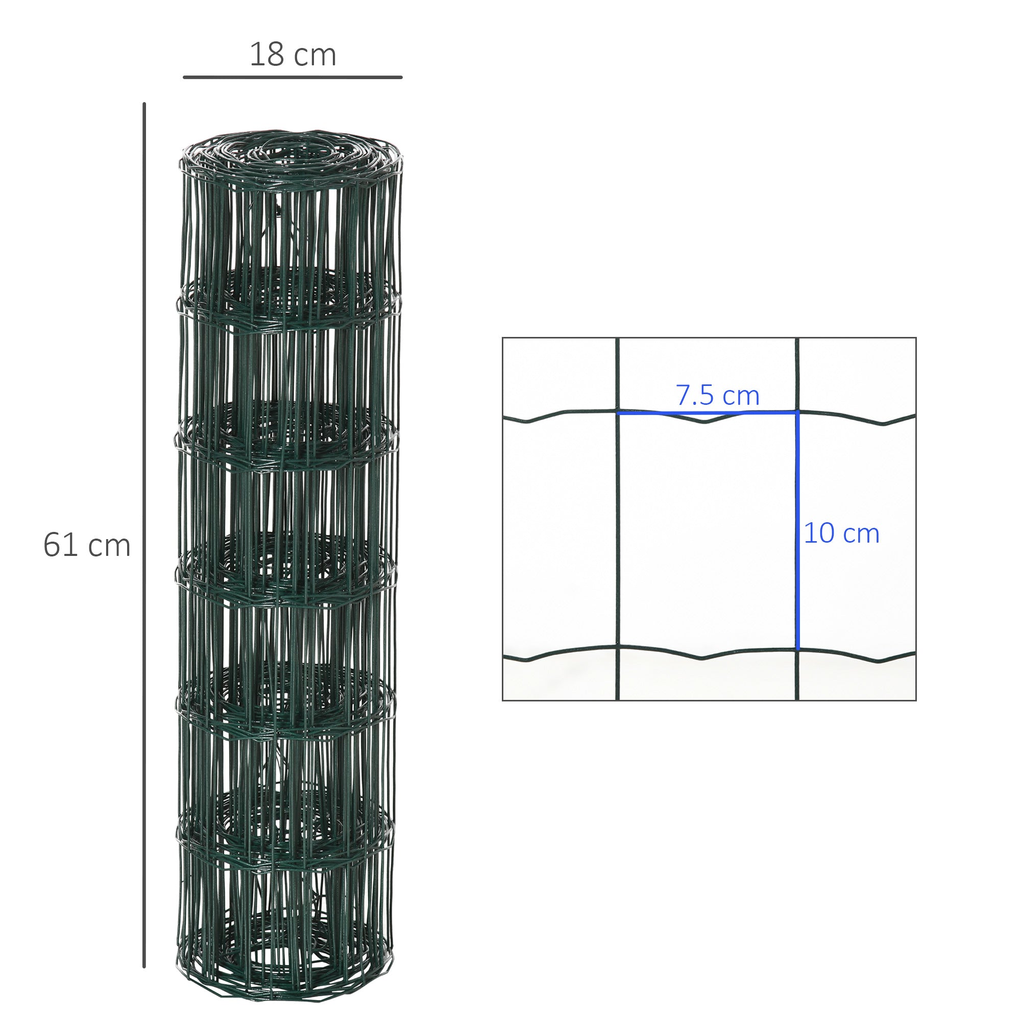 0.6M x 10M Chicken Wire Mesh Roll Rabbit Poultry Animal Fence PVC Coated Steel Metal Garden Netting Fencing