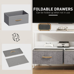 TV Stand Cabinet with 2 Foldable Drawers - White