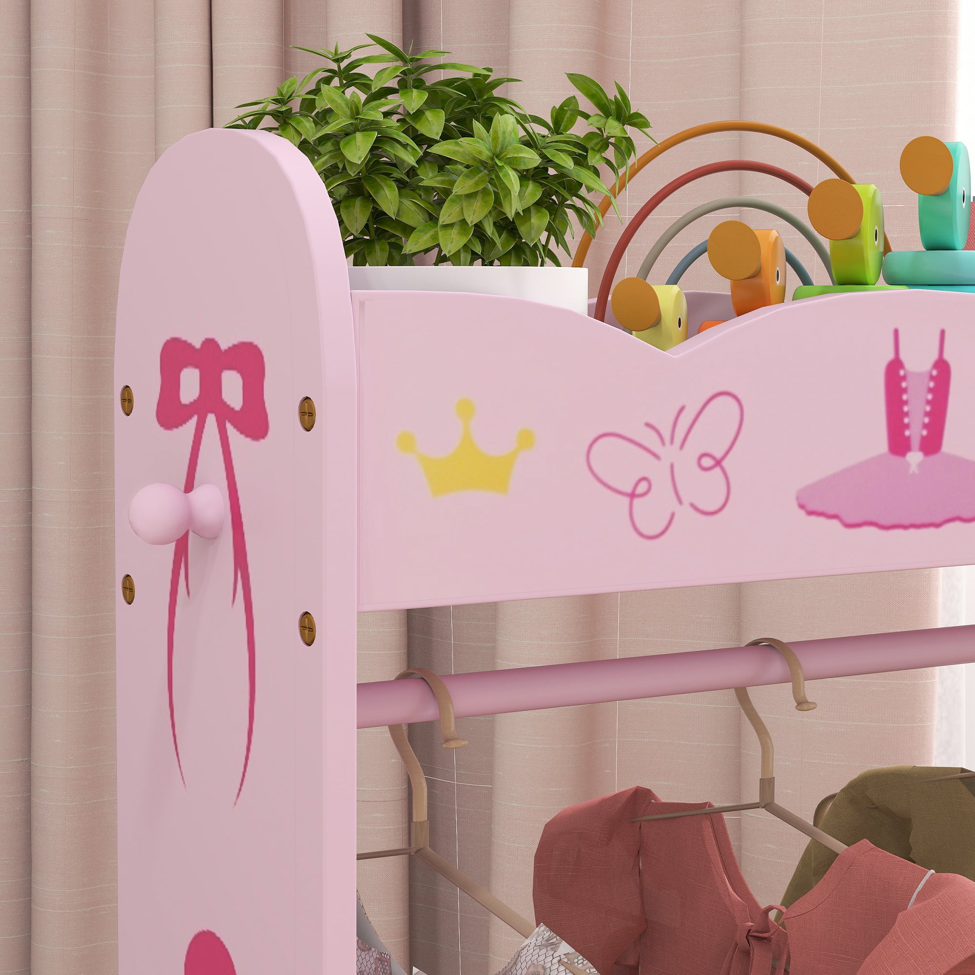 AIYAPLAY Kids Clothes Rail with Two Shelves, for 3-8 Years, Pink