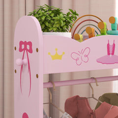AIYAPLAY Kids Clothes Rail with Two Shelves, for 3-8 Years, Pink