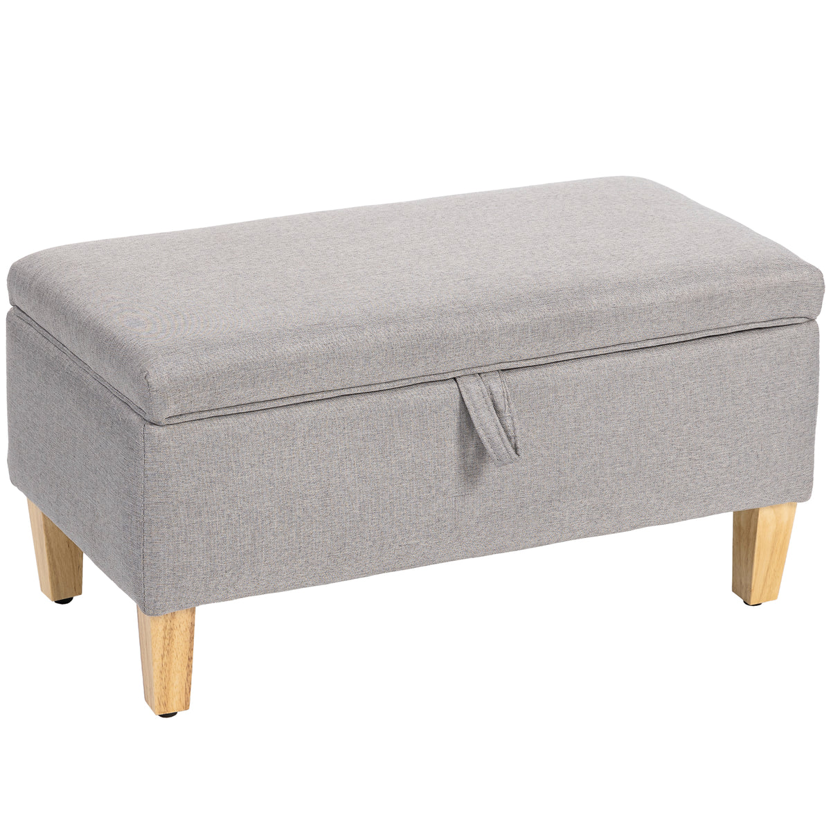 Fynco - 30L Linen Storage Ottoman Padded Footstool with Rubberwood Legs for Storage Box, Bed End, Shoe Bench, Seating, Light Grey