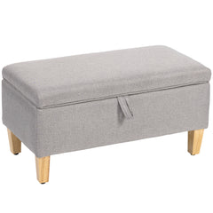 Fynco - 30L Linen Storage Ottoman Padded Footstool with Rubberwood Legs for Storage Box, Bed End, Shoe Bench, Seating, Light Grey