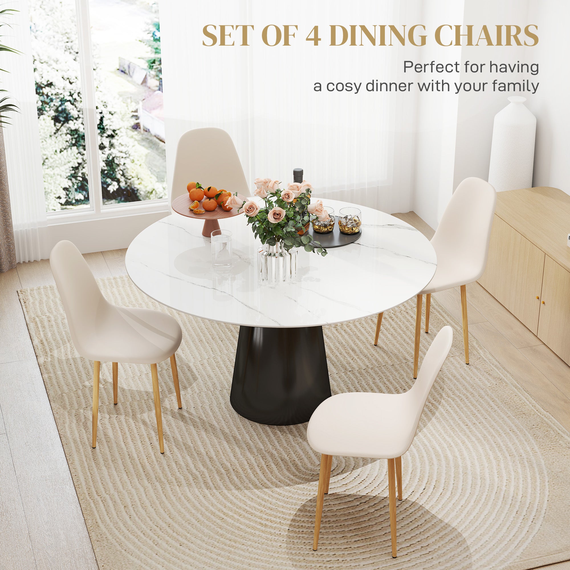 Modern Dining Chairs Set of 4, Kitchen Chairs with Backrest and Steel Legs for Dining Room, Living Room, Khaki