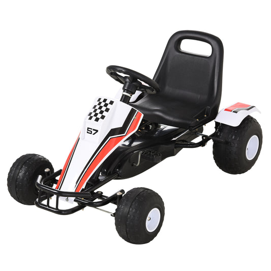 Kids Children Pedal Go Kart Manual Ride On Car w/ Brake Gears Steering Wheel Adjustable Seat 4 Smooth Wheels Racing-Style White 104 x 66 x 57 cm