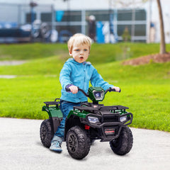 12V Kids Quad Bike with Forward, Reverse Functions, Ride-On ATV w/ Music, LED, Headlights, for Ages 3-5 Years - Green