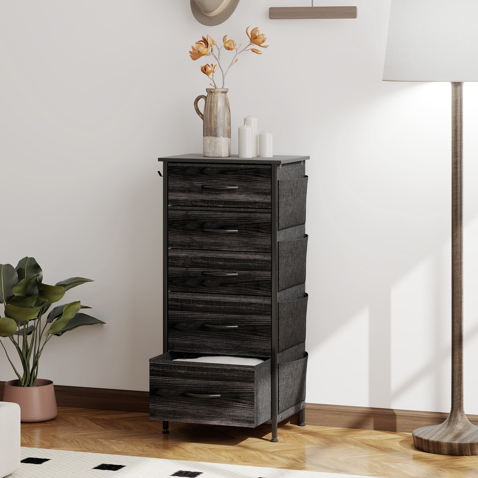 Chest of Five Fabric Drawers - Black