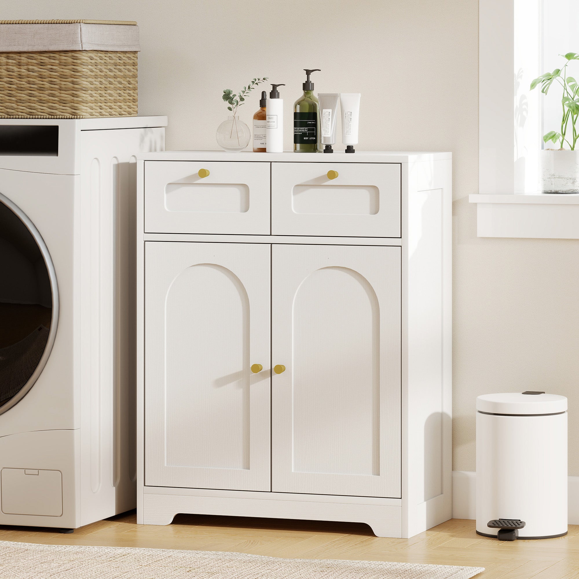 Fynco - Bathroom Floor Cabinet with 2 Drawers - White