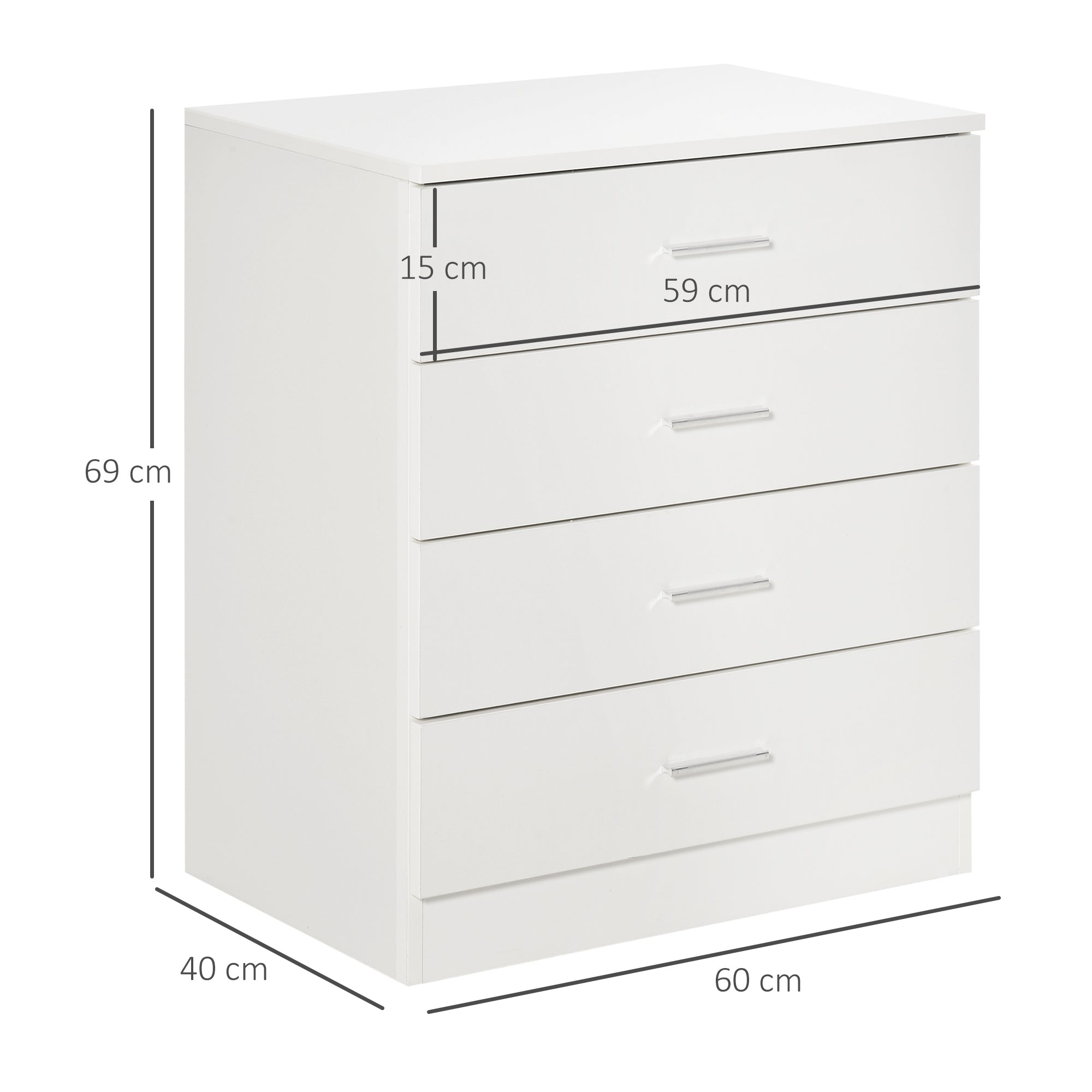 Chest of Drawers, 4 Drawers Storage Cabinet with Metal Rails, Anti-Tip for Playroom, Nursery Room, Hallway, etc