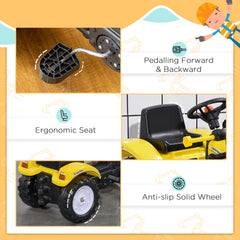 Pedal Go Kart Ride On Excavator W/ Front Loader Digger Four Wheels Child Toy, for 3 Years Old