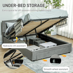 King Size Ottoman Bed Frame, with Front Drawer - Grey