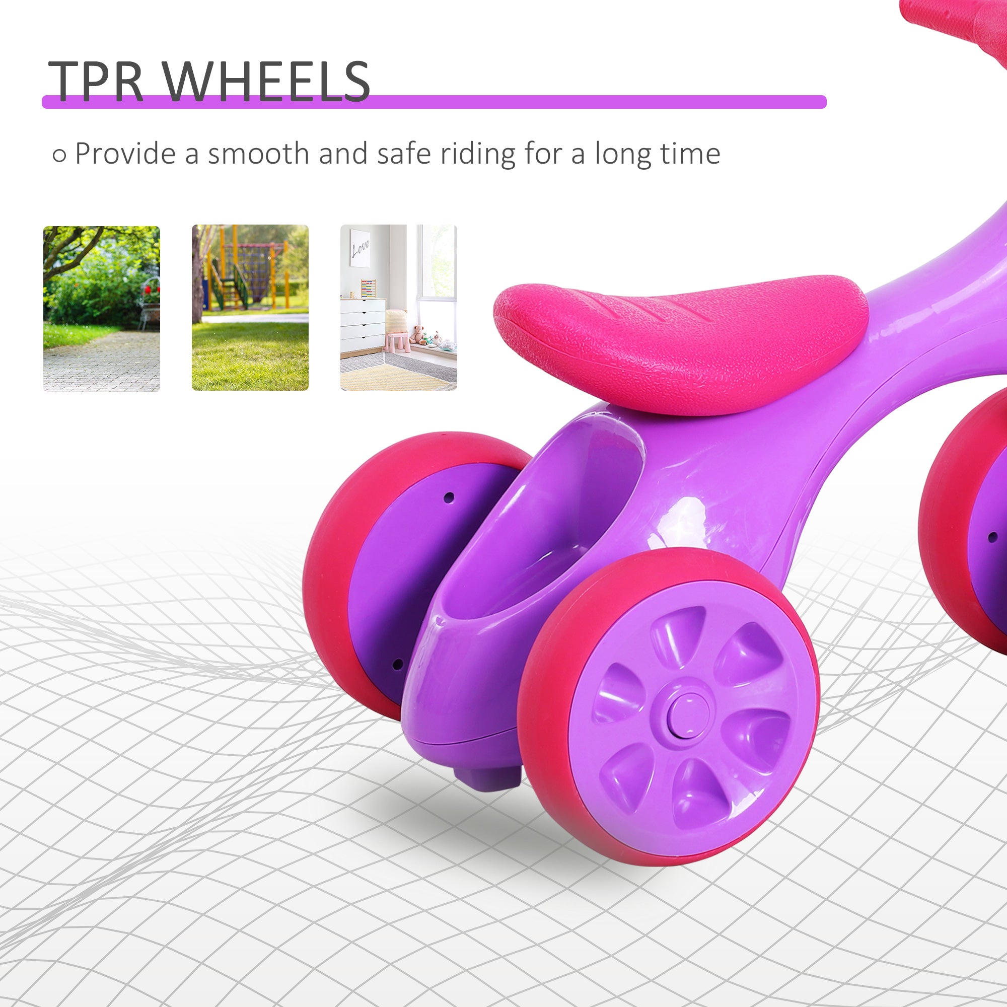 Baby Balance Bike Toddler Training Walker Smooth Rubber Wheels Ride on Toy Storage Bin Gift for Boys Girls Violet Fuchsia