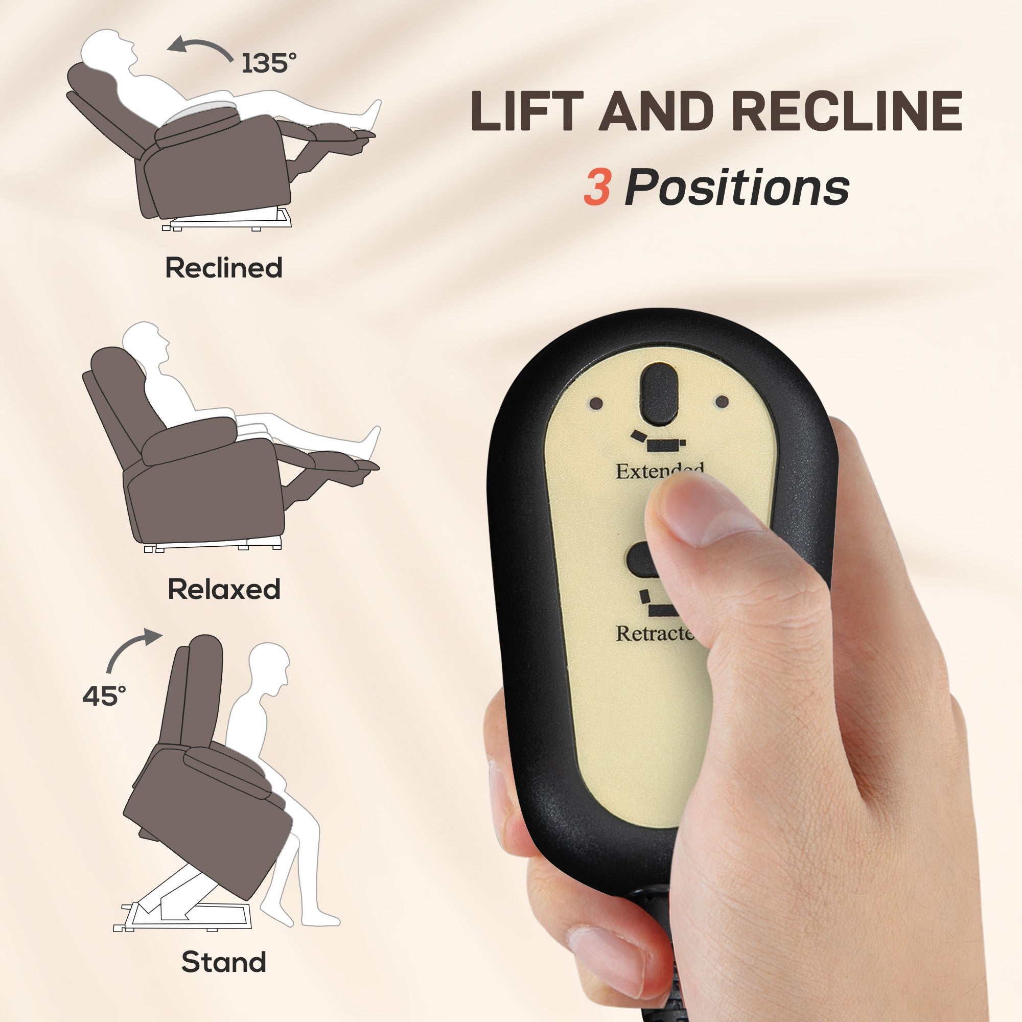 Fynco - Electric Rise/Recline Armchair, with Reading Light - Brown