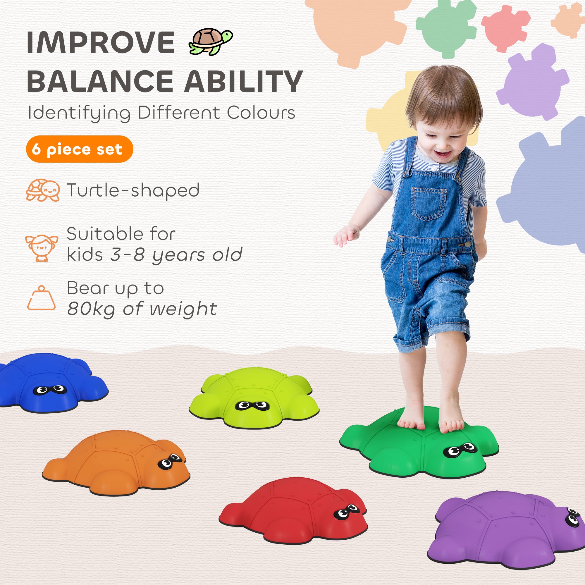 AIYAPLAY 6-Piece Balance Stepping Stones with Non-Slip Edge, Indoor Outdoor Obstacle Courses for Ages 3-8 Years, Multicoloured