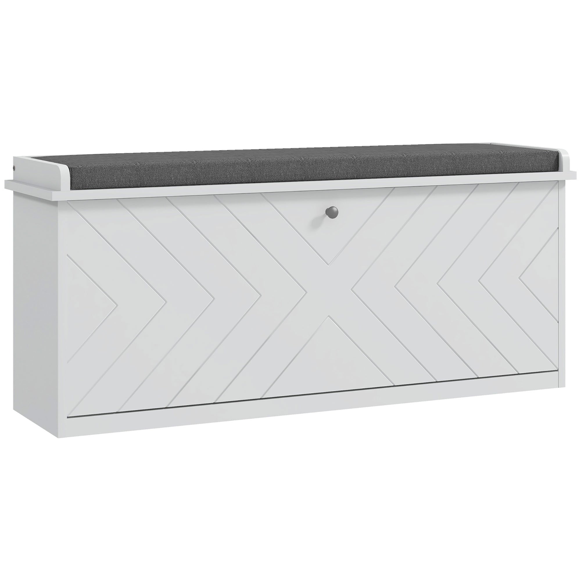 10-Shoe Storage Bench, with Padded Top Seat - White/Grey
