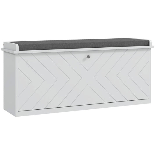 10-Shoe Storage Bench, with Padded Top Seat - White/Grey