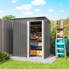 Fynco - 5x3 Storage Shed with Sliding Door and Sloped Roof for Garden, Light Grey