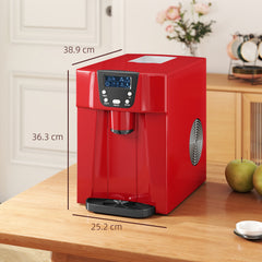 Fynco - 3L Ice Maker Machine and Water Dispenser, 12kg in 24H, 2 Sizes 9 Ice Cubes Ready in 6-10 Mins Ice Machine, Red