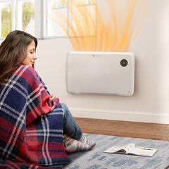 Fynco - 1200W Electric Convector Heater, Freestanding or Wall Mounted, Space Heater with Adjustable Thermostat, Timer, White
